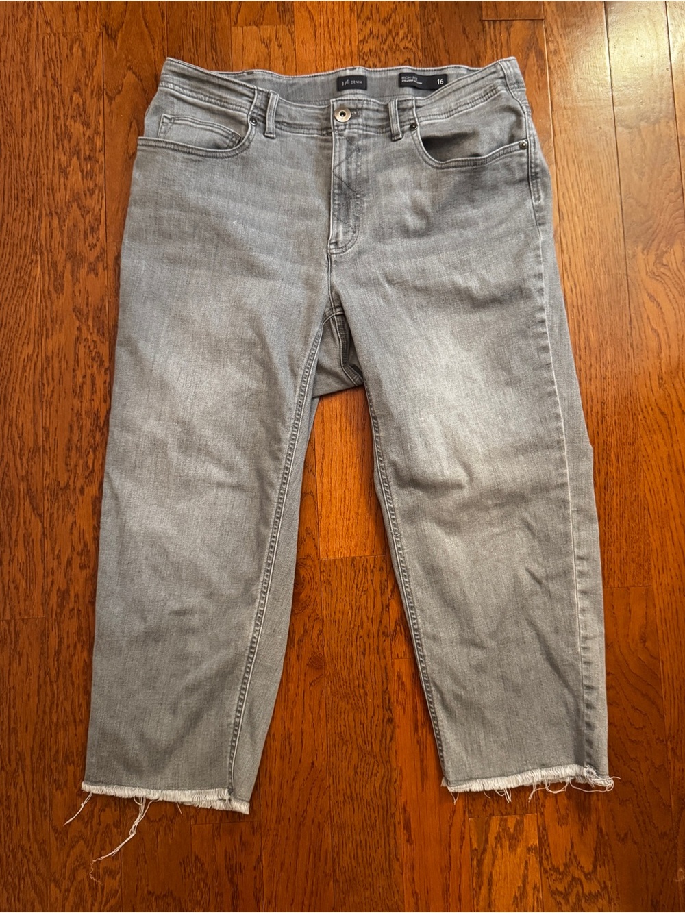J. Jill Women’s Gray High-Rise Straight Leg Crop Jeans Raw Hem Size 16